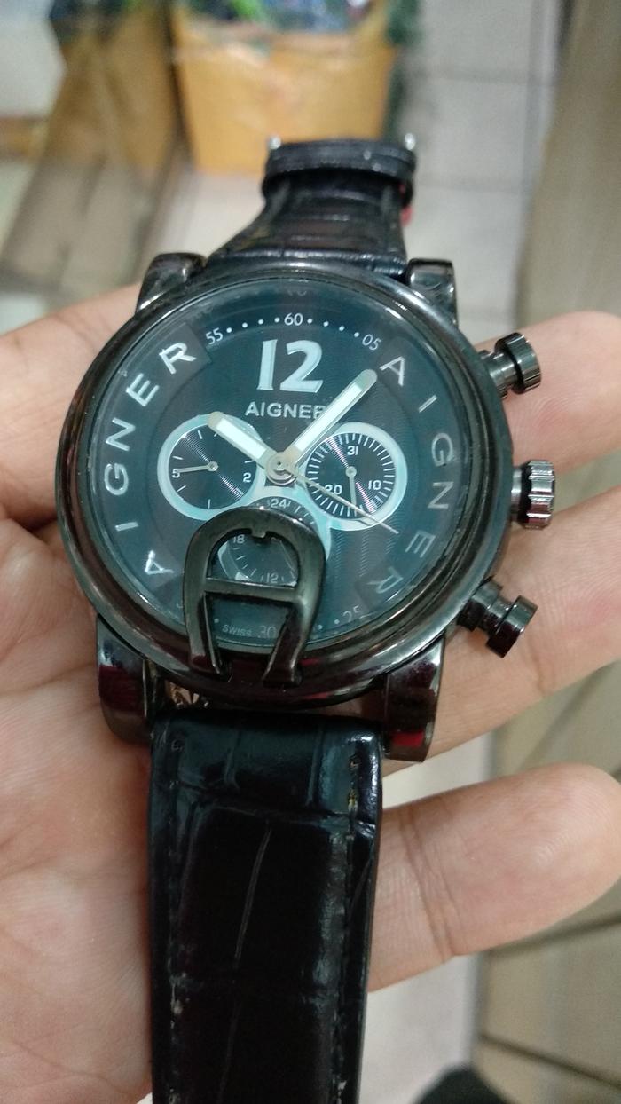 jam tangan pria aigner quartz stainles steel water resist chronograph fashion watch siap pakai