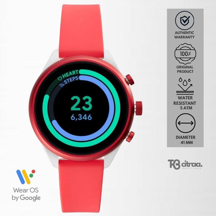 Jam Tangan Wanita Fossil Sport Smartwatch Digital Red Rubber Sillicone Strap Casual Mewah Original F