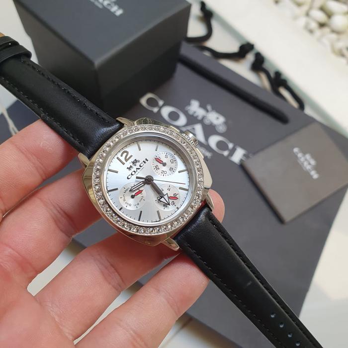 Jam Tangan Wanita Coach Original Leather Pink Diamond Silver