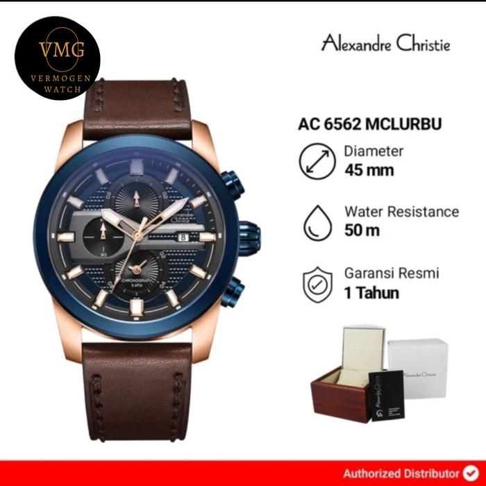 Jam Tangan Pria Analog Alexandre Christie AC 6265 Blue dial Brown Strap Original Garansi Resmi