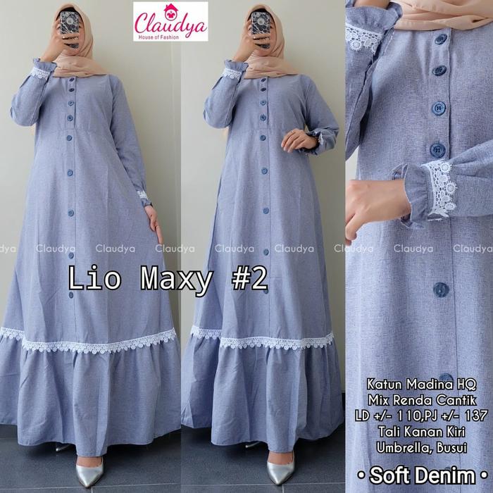 Baju Gamis Wanita Muslim Terbaru Lio Maxy Dress Renda