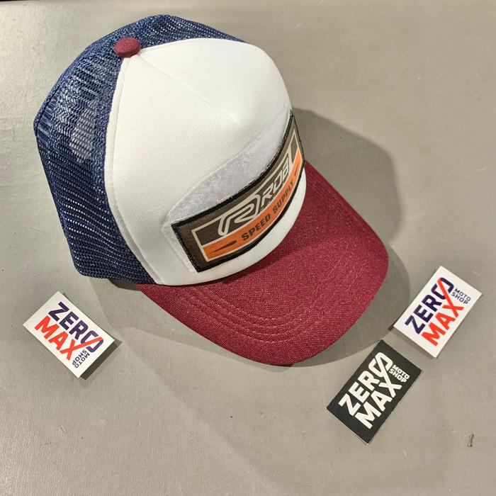 Trucker Hat Topi Jaring Pria Dewasa ROB1 Racing Original Maroon Putih Navy