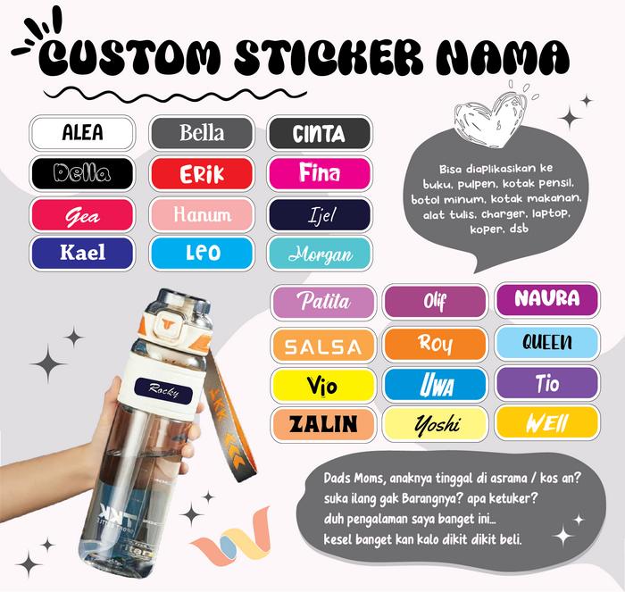 STICKER LABEL NAMA STIKER LEBEL CUSTOM PREMIUM MURAH LUCU BISA TEMPEL DI BUKU KOTAK PENSIL HELM BOTO