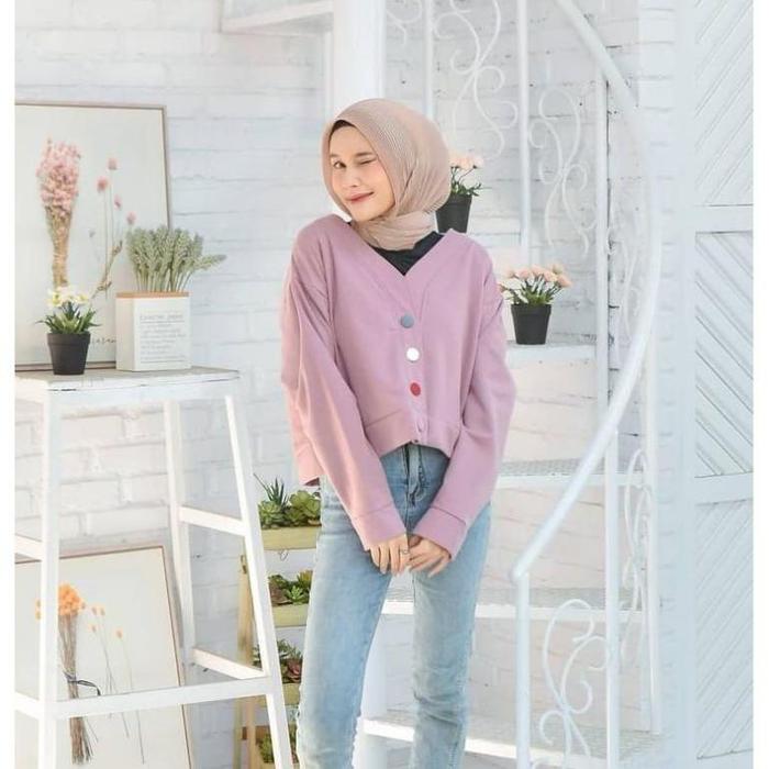 Sweater Oversize Pharsa Button - Sweater Croope Sweater Wanita Korean Style Allshop