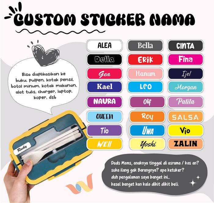 STICKER LABEL NAMA CUSTOM STIKER LEBEL PREMIUM MURAH LUCU BISA TEMPEL DI BUKU KOTAK PENSIL HELM BOTO