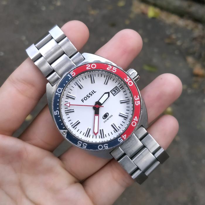 jam tangan fossil breaker diver pepsi fs5049 original big size blue red sport 200 meters stainless s