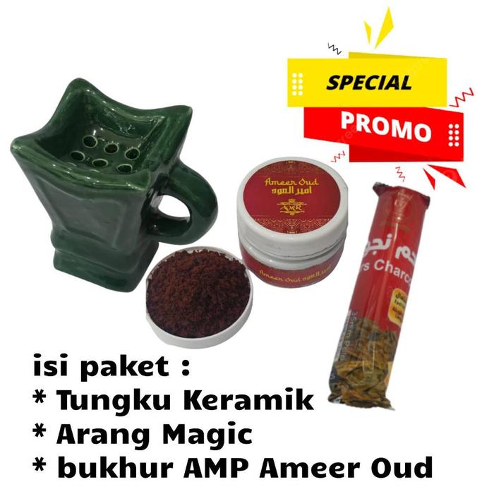 Ziarah Komplit Bukhur Amp + Tungku Keramik + Arang Magic