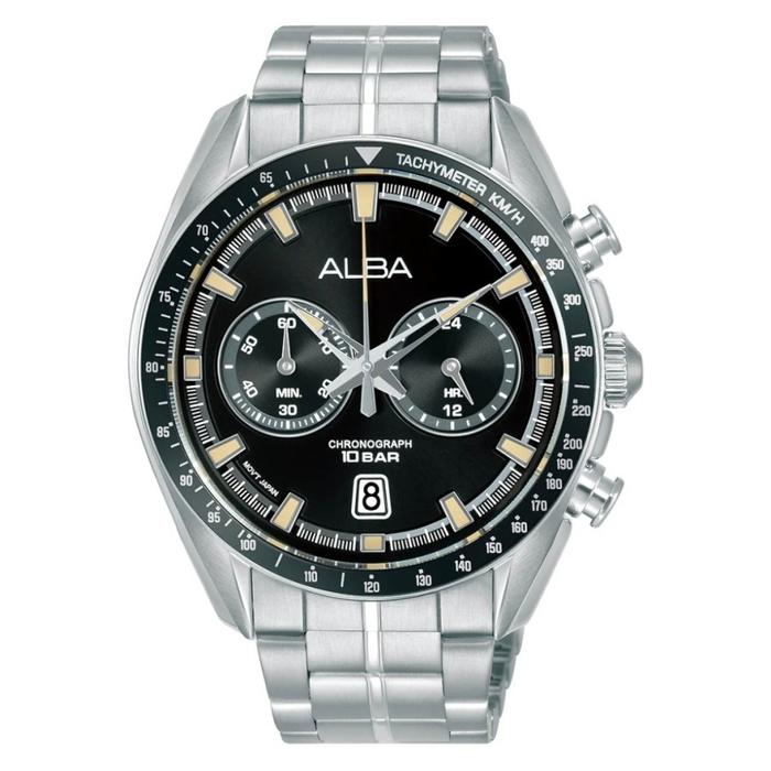 Alba Signa A4B015X1 A4B015 Quartz Chronograph Black Dial Stainless Steel