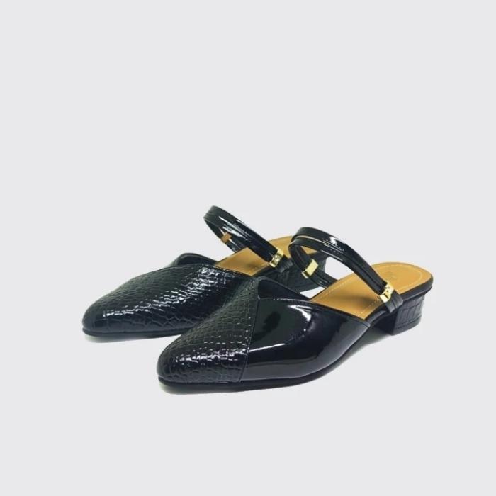 Sepatu kulit bustong wanita BigSize 40-45 / Sepatu Hak 3 cm model Croco hitam 40