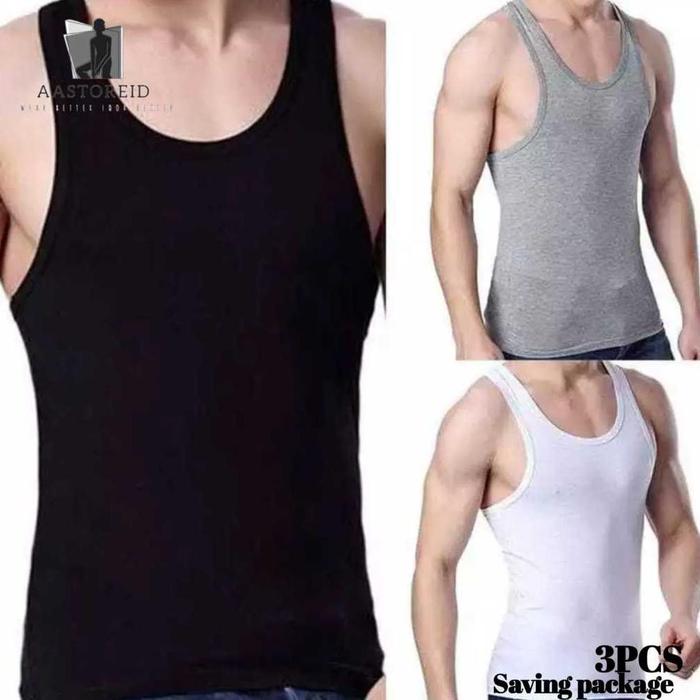 PAKET 3PCS SINGLET POLOS PRIA DEWASA KAOS DALAM COWOK ADEM LEKTON TERLARIS KUTANG COWO DEWASA
