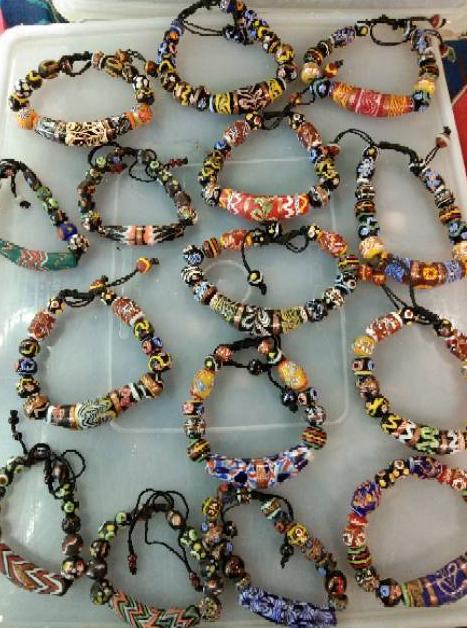 Gelang Dayak Tameng Etnik Pria Wanita Batu Lukis Dayak Asli Handmade 8-10mm Balikpapan Kalimantan