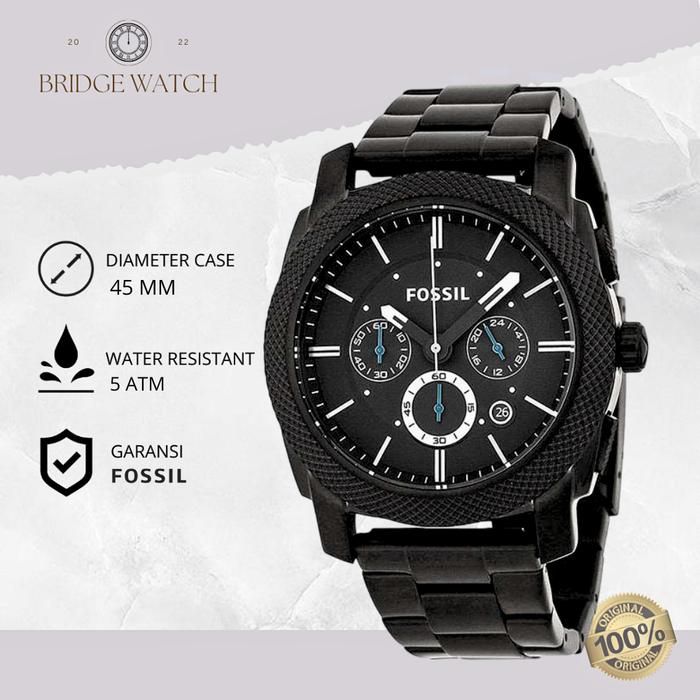 Jam Tangan Pria Fossil FS4552 Machine Chronograph Black Stainless Steel Strap Rantai Mewah Original