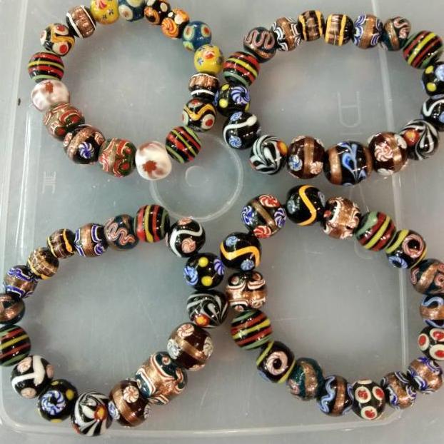 Gelang Pria Wanita Etnik Batu Lukis Dayak 10-14 mm Asli Balikpapan Kalimantan