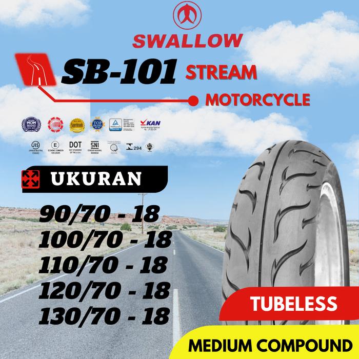 BAN LUAR SEPEDA MOTOR SWALLOW SB-101 STREAM UKURAN 90/70 100/70 110/70 120/70 130/70 RING 18 TUBELES