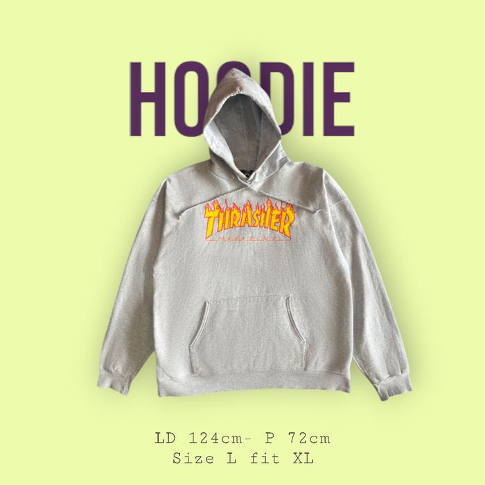 Hoodie Trasher Abu - Barang second bekas thrift murah