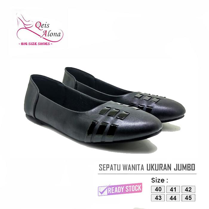 Alona Rebecca Flat Shoes Wanita BIG SIZE Sepatu Ballerina Hitam Dop