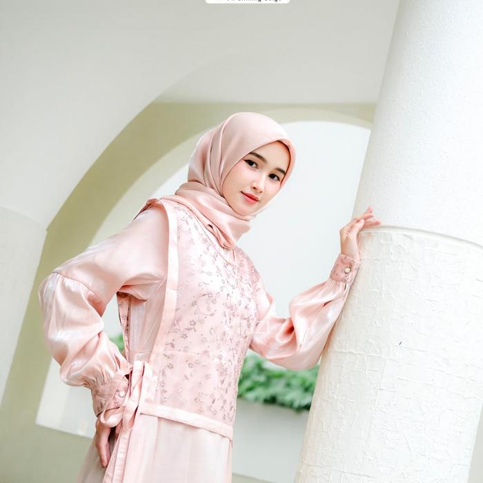 Aurora Dress set jilbab by Etuzi/Gamis cantik murah berkualitas/Bahan Shimmer mix brukat