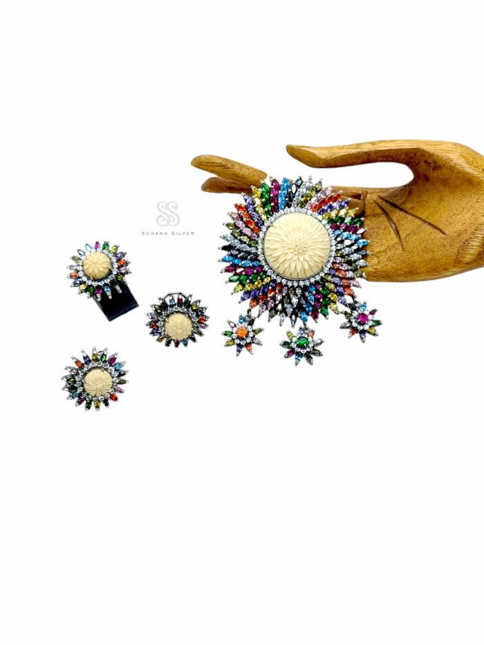 Set Perhiasan Bros Manunggal Permata Mix Silver 925 Handmade Bali