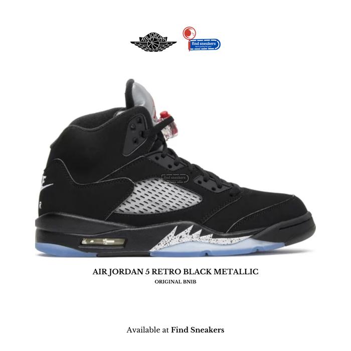Sepatu Sneakers Pria NIKE AIR JORDAN 5 RETRO BLACK METALLIC ORIGINAL BNIB