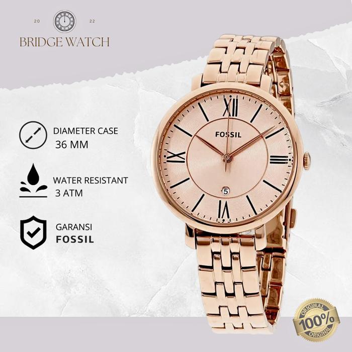 Jam Tangan Wanita Fossil Analog Jacqueline ES3435 Rose Gold Stainless Steel Casual Original