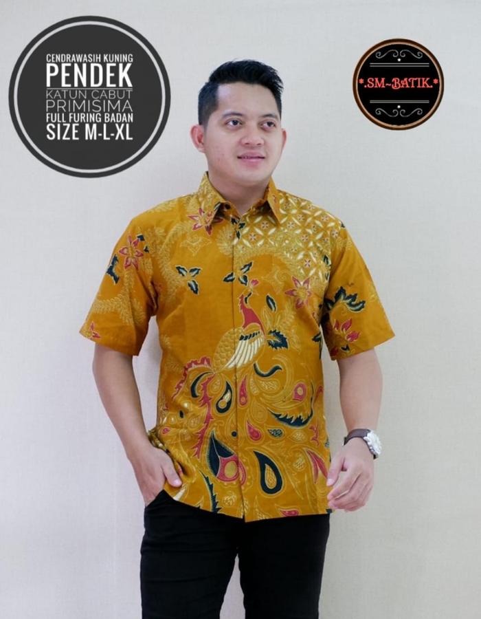 SM CENDRAWASIH KUNING LENGAN PENDEK REGULAR / KEMEJA BATIK FULL FURING KATUN HALUS SRAGENAN / BATIK 