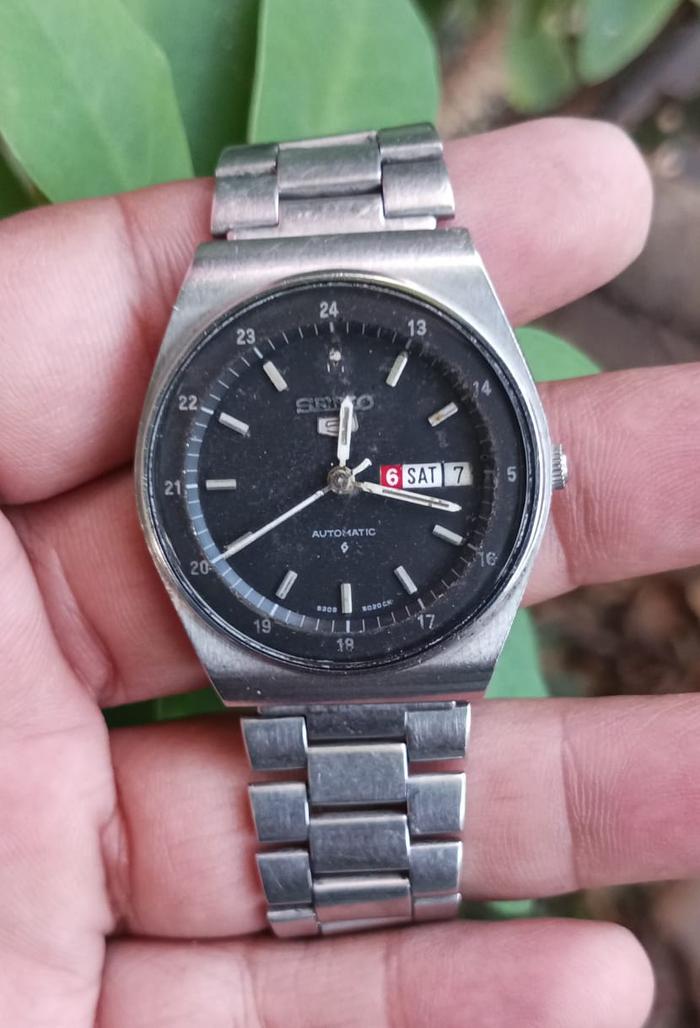 Jam Tangan SEIKO 5 Automatic 6309 Black Dial Vintage Rantai Original
