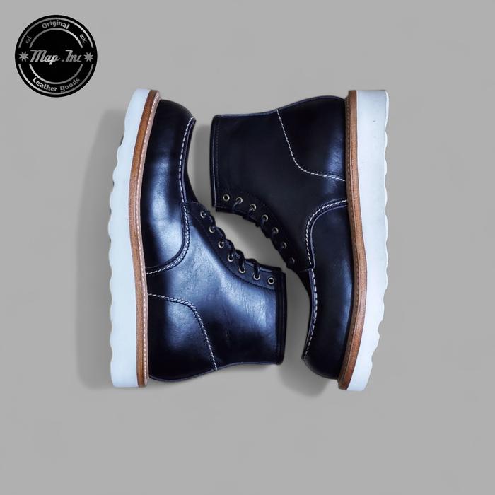 Moc Toe Boots Stromewelt Custom Black - Sepatu Moc Toe Boot Kulit Sapi Premium