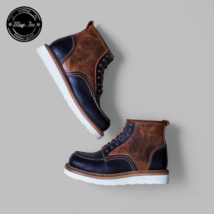 Map Inc Moc Toe Boots Custom - Sepatu Boot Moc Toe Kulit Sapi Asli Premium