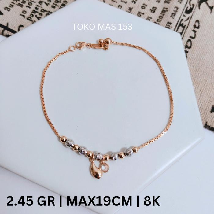 Realpict Gelang Rantai Serut Bola Kombinasi Mainan waterdrop Emas Asli Kadar 375