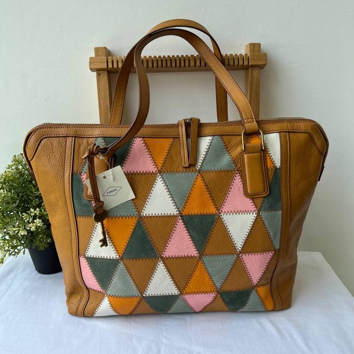 tas wanita fossil jacqueline tote lt patchwork mm