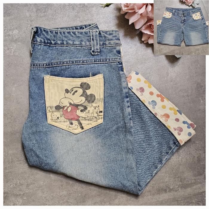 celana jins denim mickey mouse Jeans Wanita