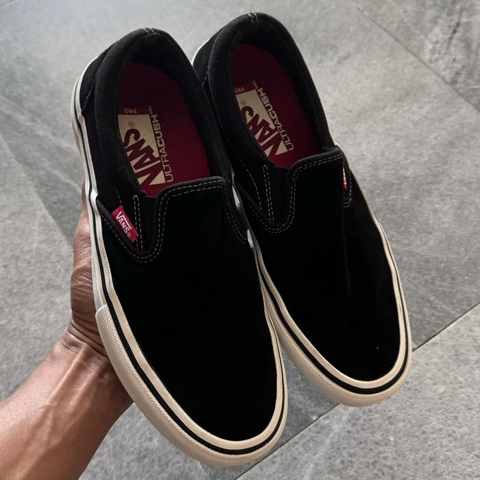 Sepatu vans slip on pro suede bw second original black white skate bmx