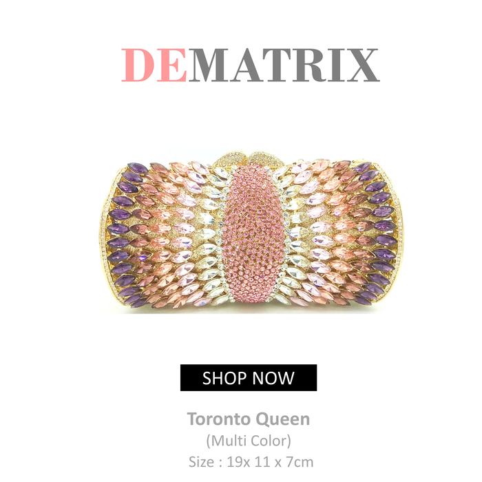 Tas Pesta Wanita Party Clutch Swarovski Pink Rose Gold Purple Warna Warni Maroon Merah Gold Emas Sil