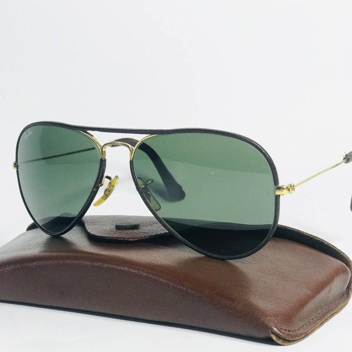 Vintage Aviator Rayban Sunglasses Largemetal Leather   Original Made In USA Bausch and Lomb BL
