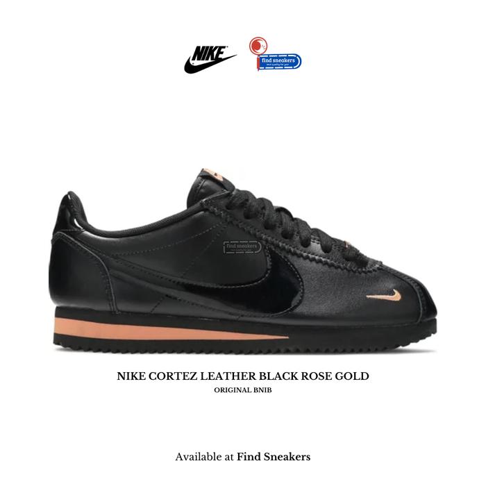 Sepatu Sneakers Wanita NIKE CORTEZ BLACK GOLD LEATHER BRAND NEW IN BOX