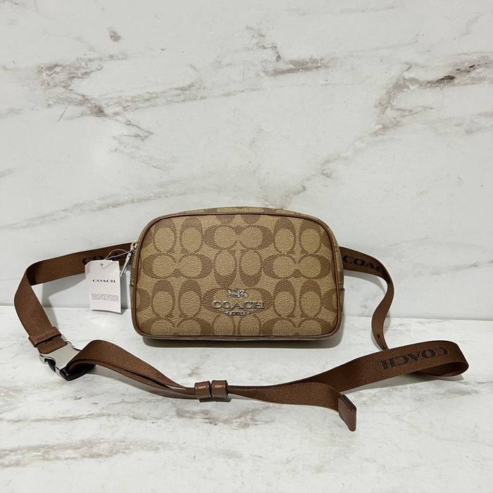tas pria coac* pace belt bag sign khaki saddle ss