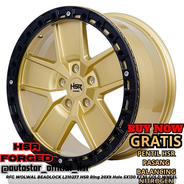 VELG HSR FORGED RFG WOLWAL BEADLOCK L210237 HSR R20 LEBAR 9 PCD 5X130 ET30 GOLD BLACK PASS BUAT MOBI