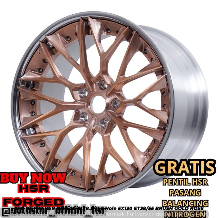VELG HSR FORGED RFG GT FRY 2PC HSR R20 LEBAR 85/11.5 PCD 5X130 ET38/55 BRUSH GOLD ROSE  PAS BUAT MOB