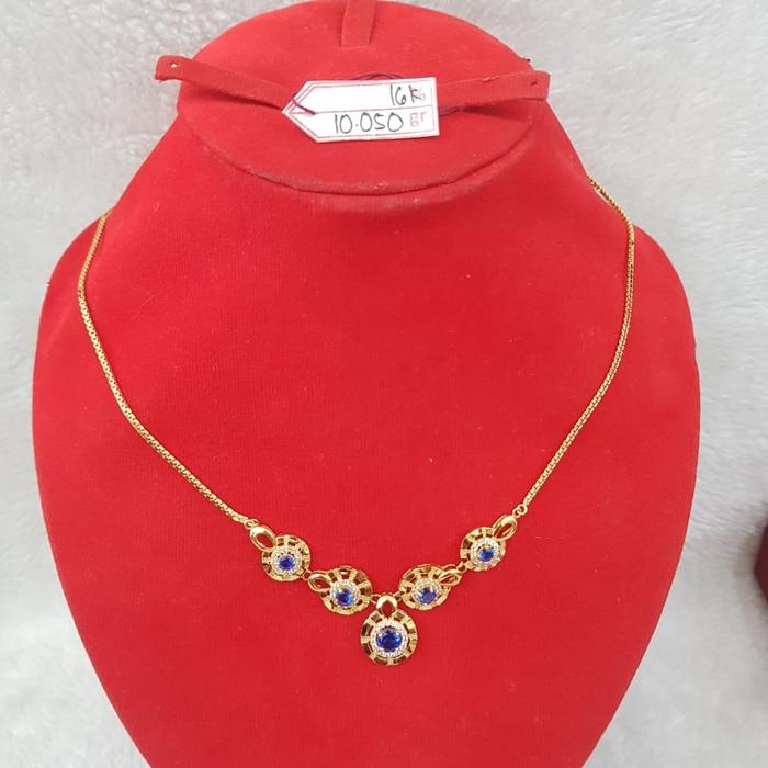 KL20JM55JM Kalung model italy variasi liontin ladyday permata kristal biru gold 10.050gr 70% 16k