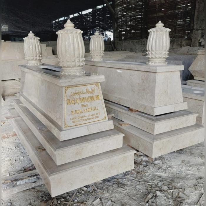 Kijing Makam + Nama Ukir Batu Marmer Putih Kwalitas Terbaik ( custom )