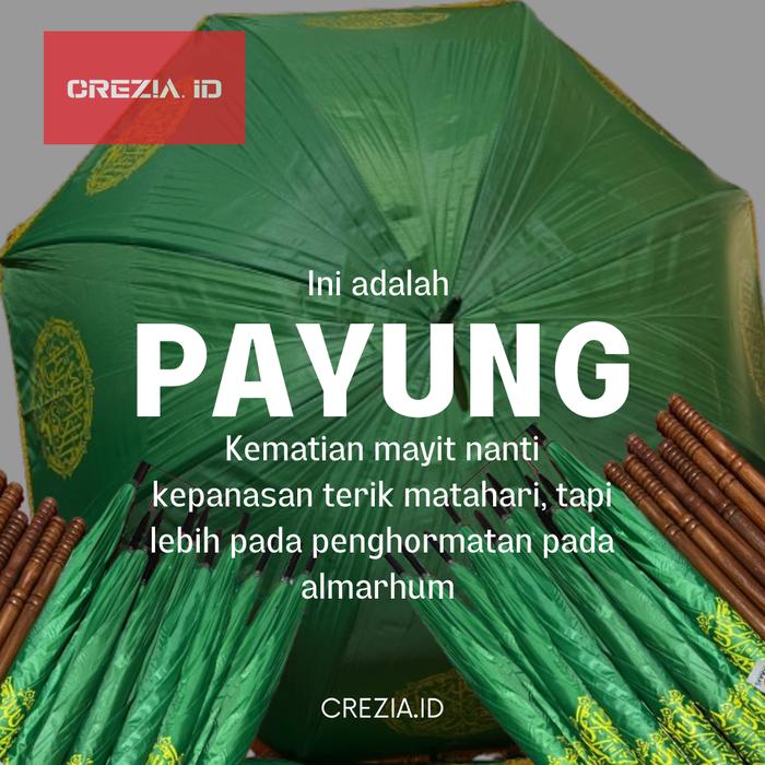 CREZIA.iD Payung Keranda Kematian Motif Kaligrafi Arab & Ayat Suci Al-Qur'an Hijau 70cm Tongkat Kayu