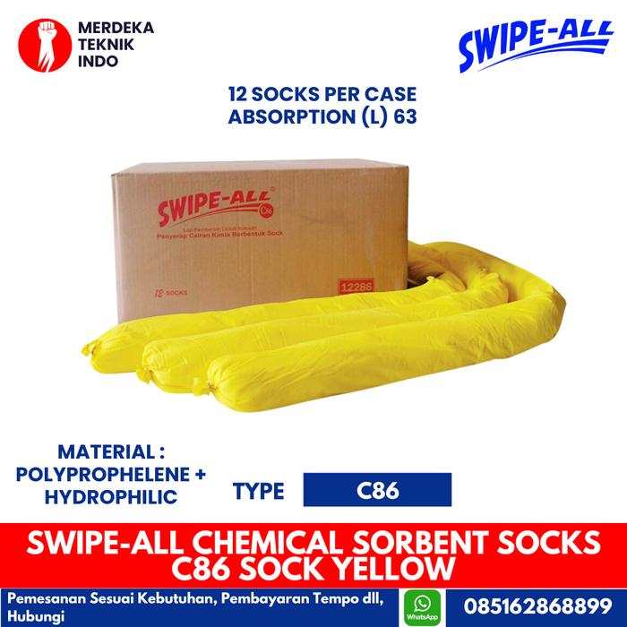 SWIPE-ALL Chemical Sorbent Socks C86 Sock Yellow 1box(12pcs) Absorbent Chemical Spill Peralatan Safe