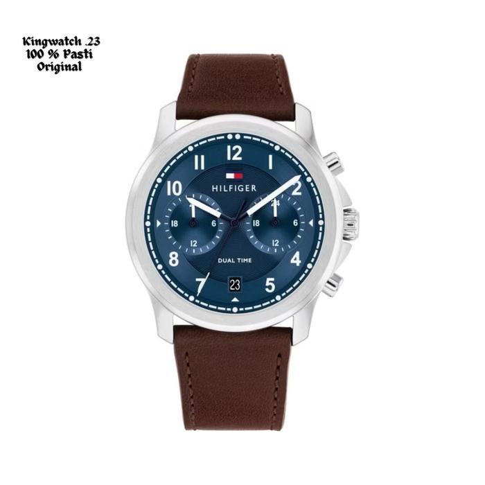 Tommy Hilfiger 1710625 Wesley Jam Tangan Pria Analog-Blue Dial Brown Leather Original & Garansi