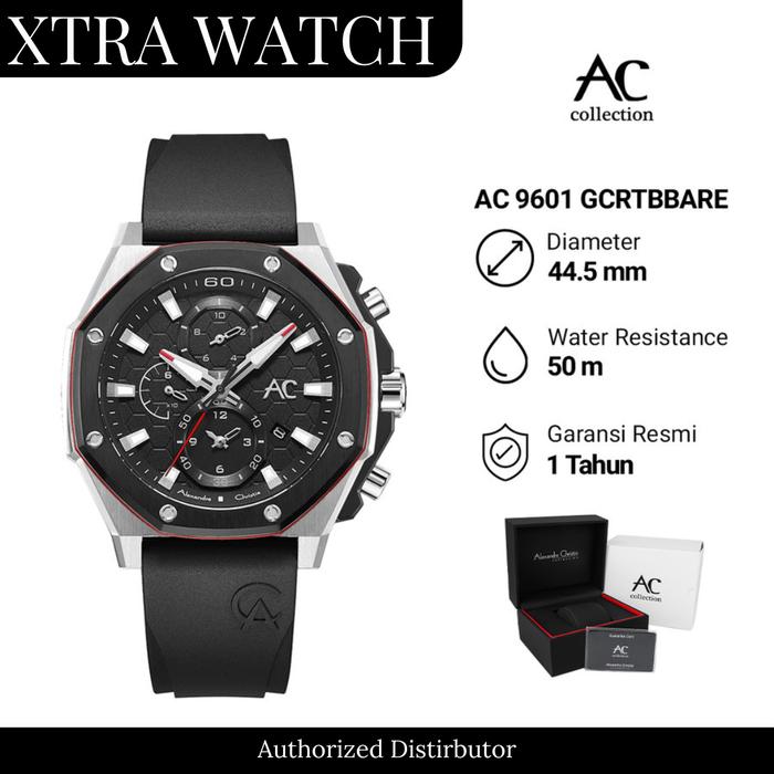 Jam Tangan Pria AC Alexandre Christie 9601 Karet Original Chronograph - Black Silver