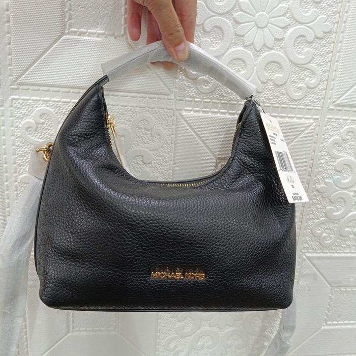 tas wanita mk ember small messenger Leather black