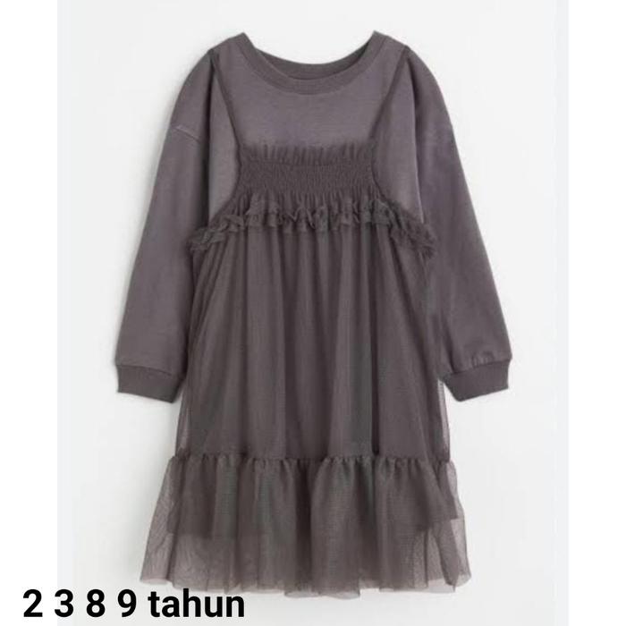 Dress pesta anak perempuan Haem 2 3 8 9 tahun Dres tulle tile Abu