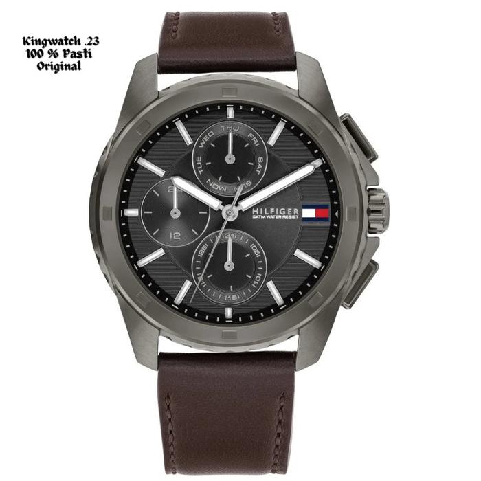 Tommy Hilfiger 1710623 Jam Tangan Pria Analog Leather Strap-Walker Black Dial Original & Garansi
