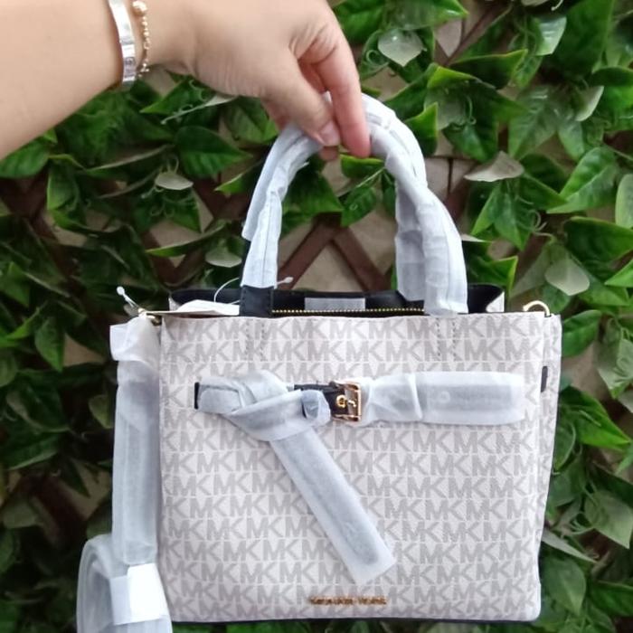 tas wanita mk emilia small satchel vanilla black original