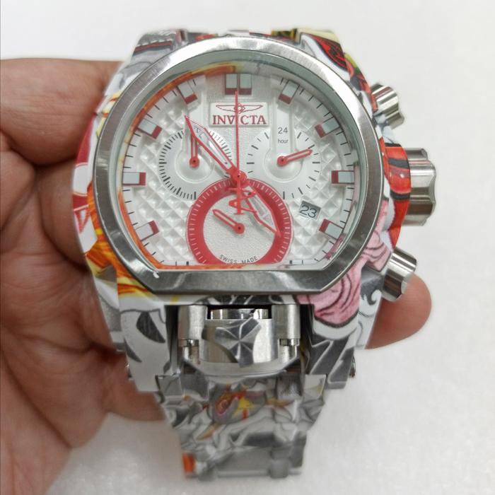 Jam Tangan Pria Big Size INV**TA Reserve Bolt Zeus Magnum 32421 Chronograph Red White Dial Graffiti
