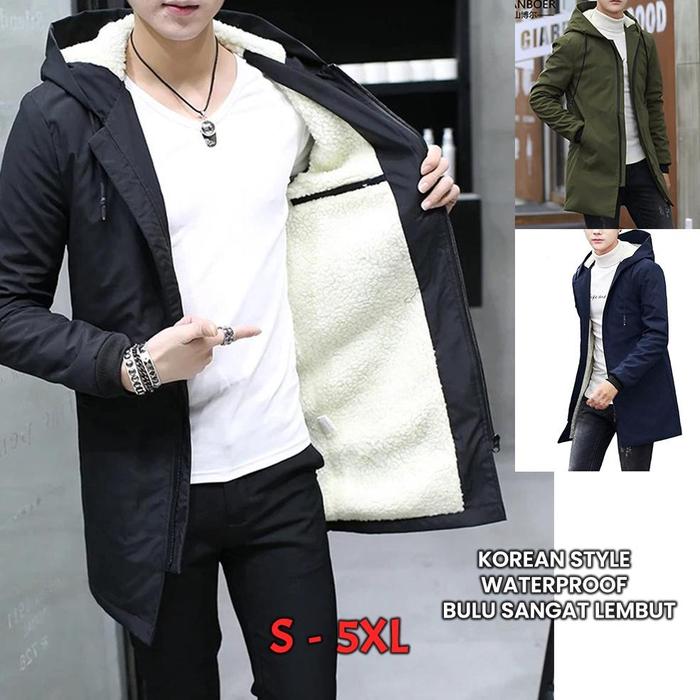 Jaket Pria Casual Kekinian Sherpa / Jaket Pria Korean Style / Jaket Sherpa / Long Coat Pria Korea / 